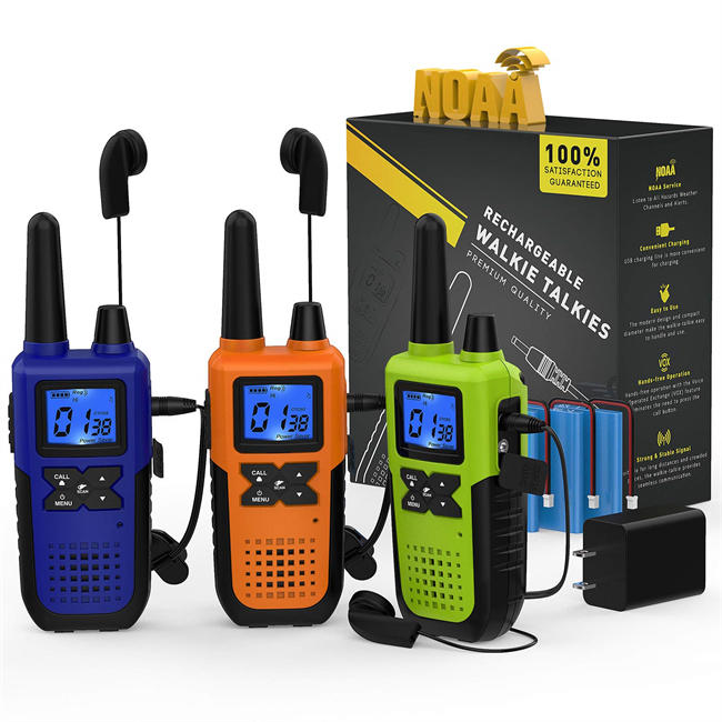 Long Range Walkie Talkies Rechargeable for Adults - NOAA 2 Way Radios Walkie Talkies 3 Pack - Long Distance Walkie-Talkies with Earpiece and Mic Set Headsets USB Charger Battery Weather Alert